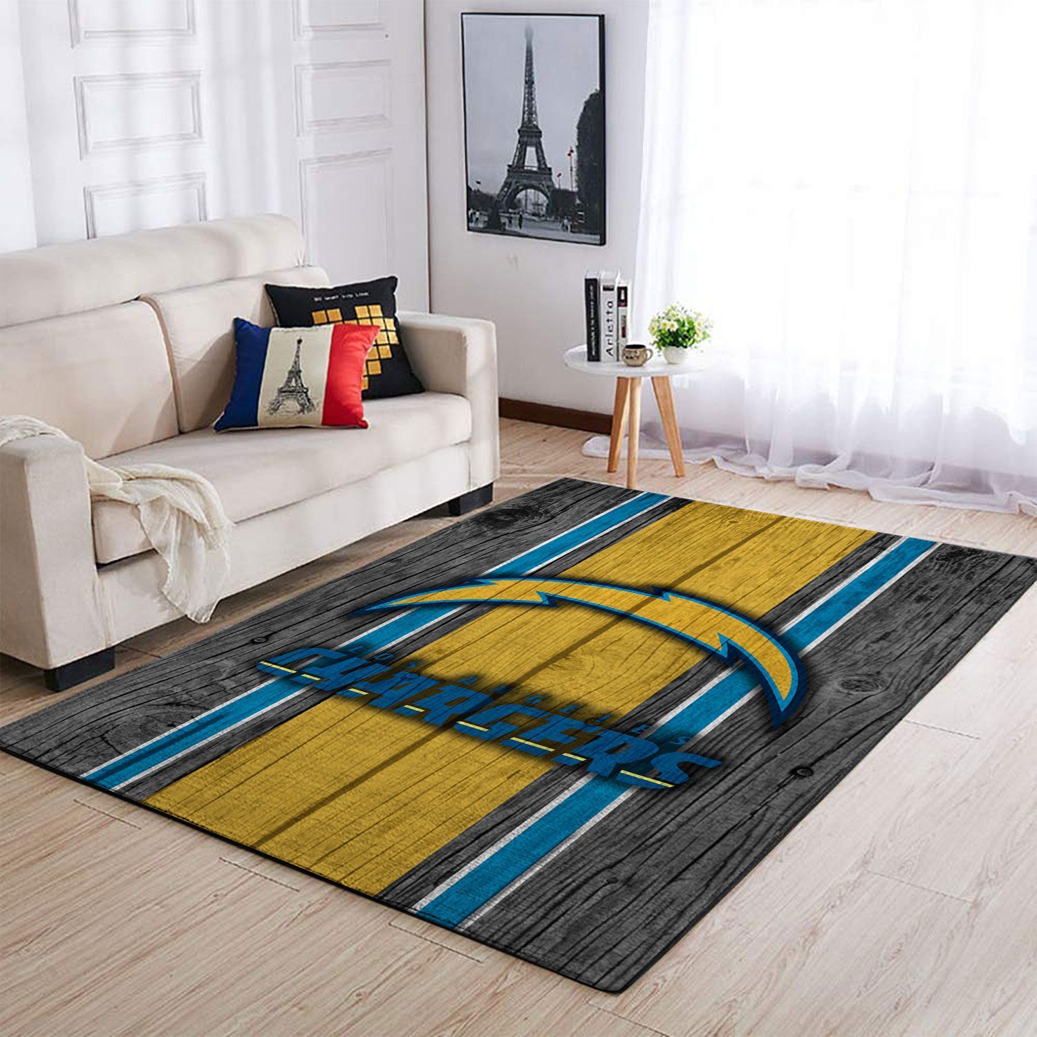 Los Angeles Chargers Nfl Team Logo Wooden Style Style Nice Gift Home Decor Rectangle Area Rug