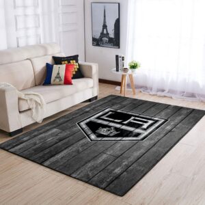 Los Angeles Kings Nhl Team Logo Grey Wooden Style Nice Gift Home Decor Rectangle Area Rug