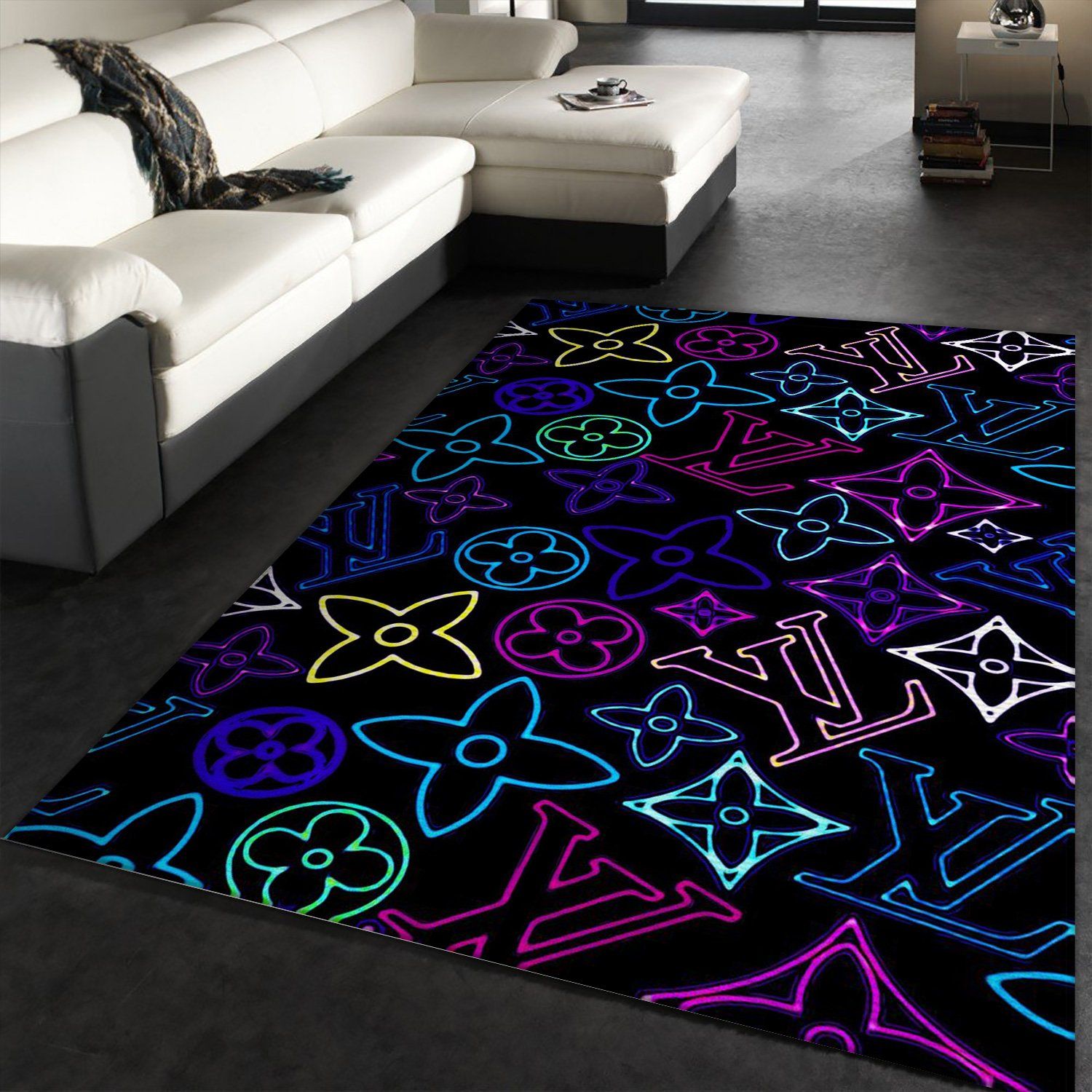 Louis Vuitton Neon Rug Fashion Brand Rug Christmas Gift US Decor
