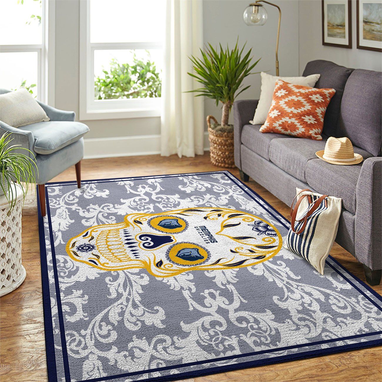 Memphis Grizzlies Nba Team Logo Skull Flower Style Nice Gift Home Decor Rectangle Area Rug