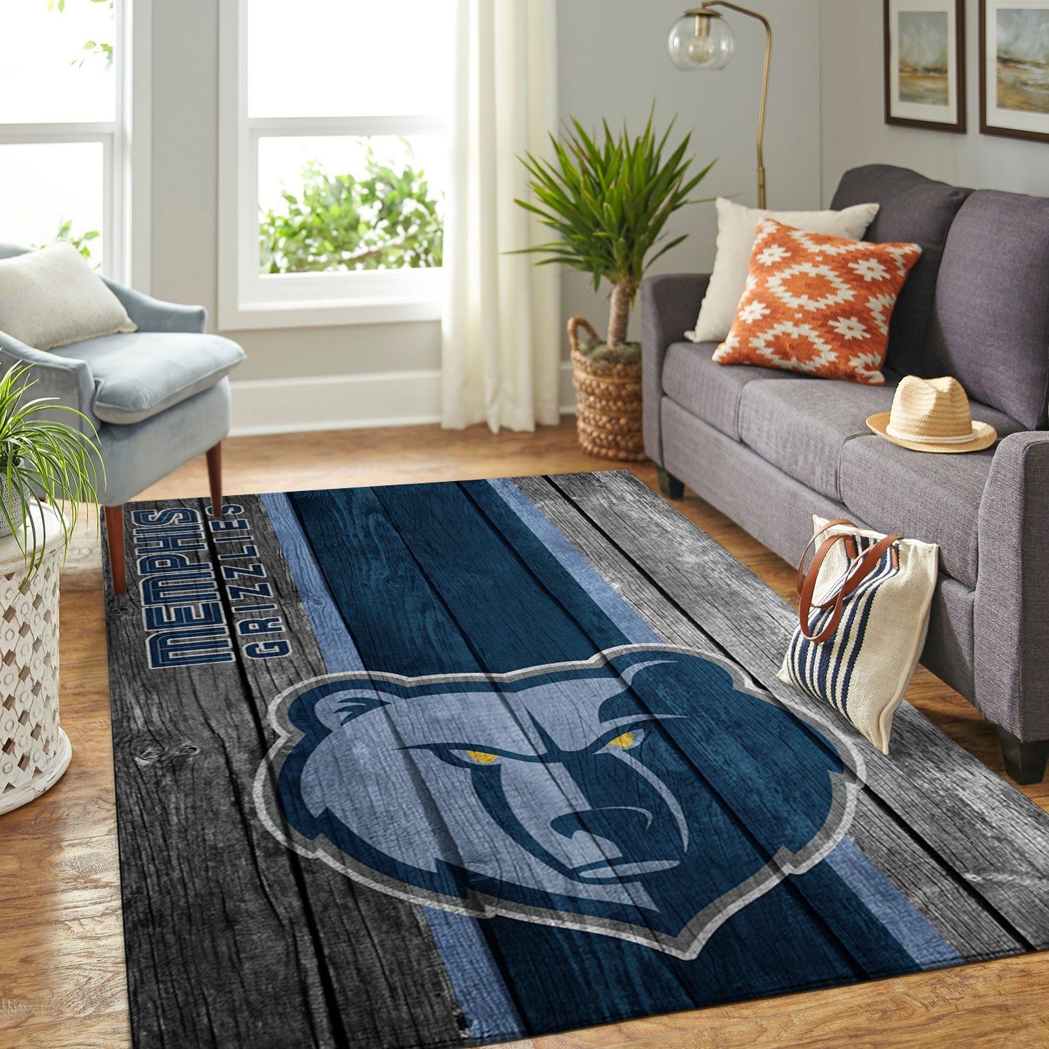 Memphis Grizzlies Nba Team Logo Wooden Style Nice Gift Home Decor Rectangle Area Rug