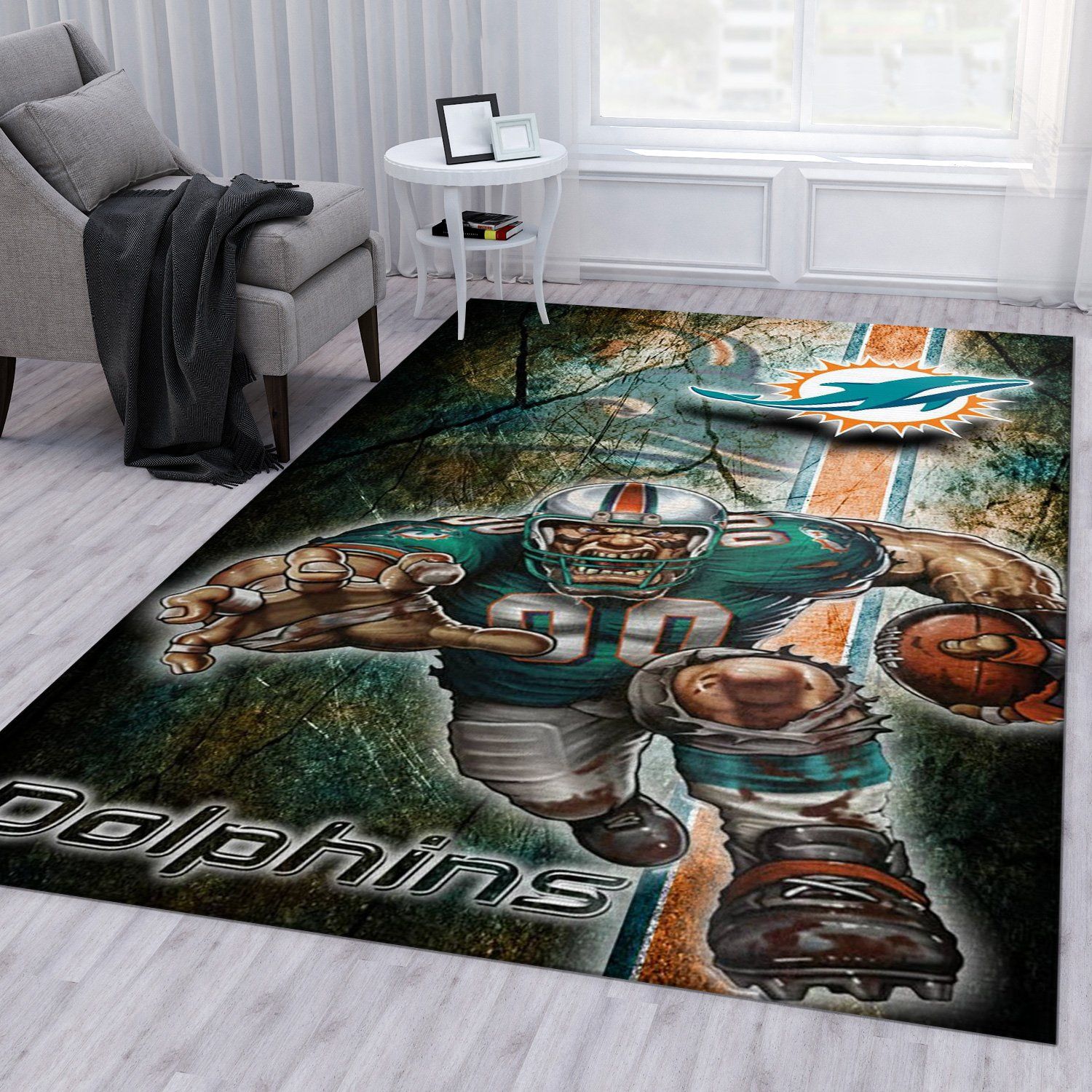 Miami Dolphins Galax NFL Christmas Gift Rug Living Room Rug Floor Decor Home Decor