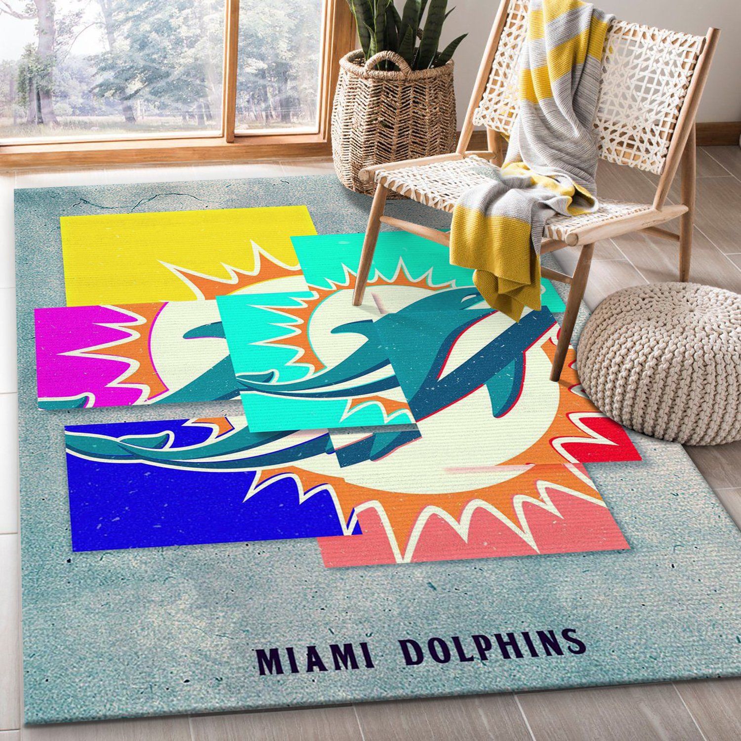 Miami Dolphins NFL Area Rug Living Room Rug Floor Decor Home Decor