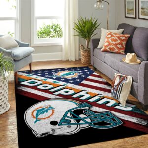 Miami Dolphins Nfl Team Logo American Style Nice Gift Home Decor Rectangle Area Rug