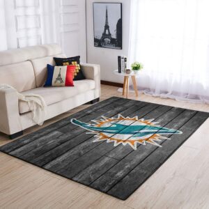 Miami Dolphins Nfl Team Logo Grey Wooden Style Style Nice Gift Home Decor Rectangle Area Rug