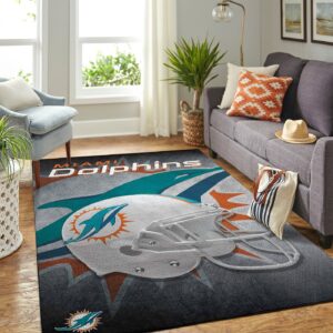 Miami Dolphins Nfl Team Logo Helmet Style Nice Gift Home Decor Rectangle Area Rug