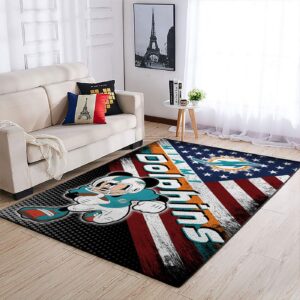 Miami Dolphins Nfl Team Logo Mickey Us Style Nice Gift Home Decor Area Rug Rugs For Living Room