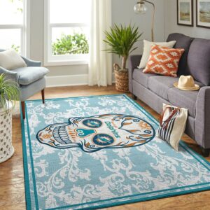 Miami Dolphins Nfl Team Logo Skull Flower Style Nice Gift Home Decor Rectangle Area Rug