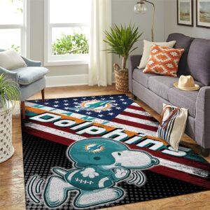 Miami Dolphins Nfl Team Logo Snoopy Us Style Nice Gift Home Decor Rectangle Area Rug