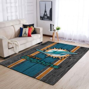 Miami Dolphins Nfl Team Logo Wooden Style Style Nice Gift Home Decor Rectangle Area Rug