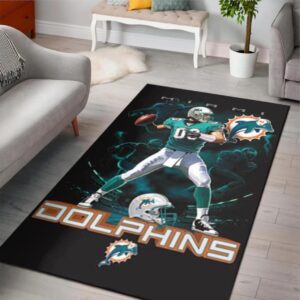 Miami Dolphins On Fire Nfl Area Rug Rugs For Living Room Rug Home Decor