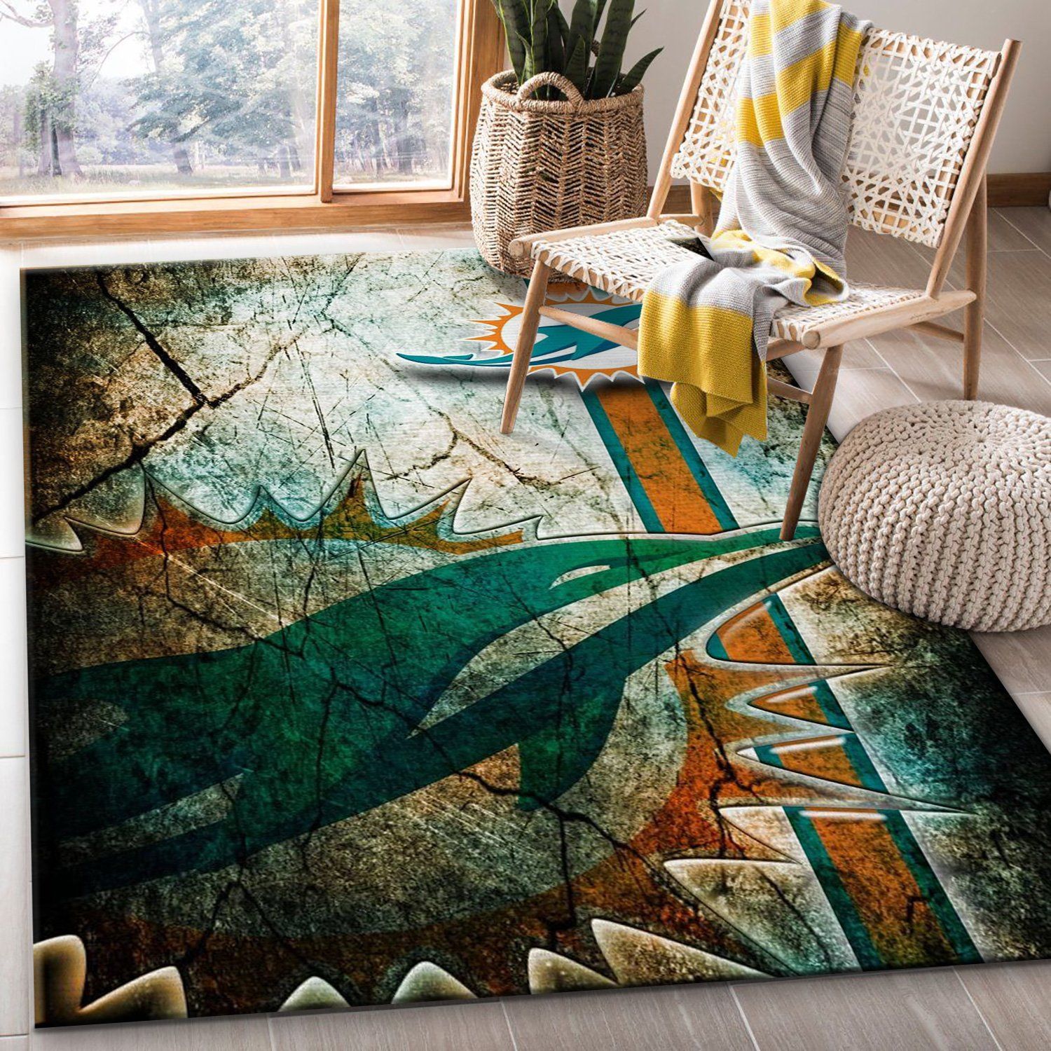 Miami Dolphins Stone NFL Christmas Gift Rug Living Room Rug Floor Decor Home Decor