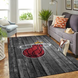 Miami Heat Nba Team Logo Grey Wooden Style Nice Gift Home Decor Rectangle Area Rug