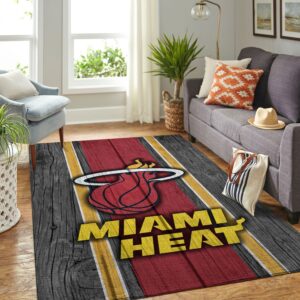 Miami Heat Nba Team Logo Wooden Style Nice Gift Home Decor Rectangle Area Rug