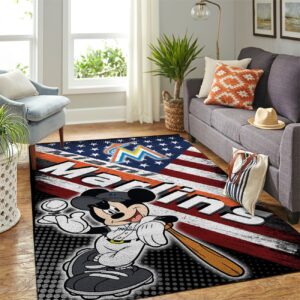 Miami Marlins Mlb Team Logo Mickey Us Style Nice Gift Home Decor Rectangle Area Rug