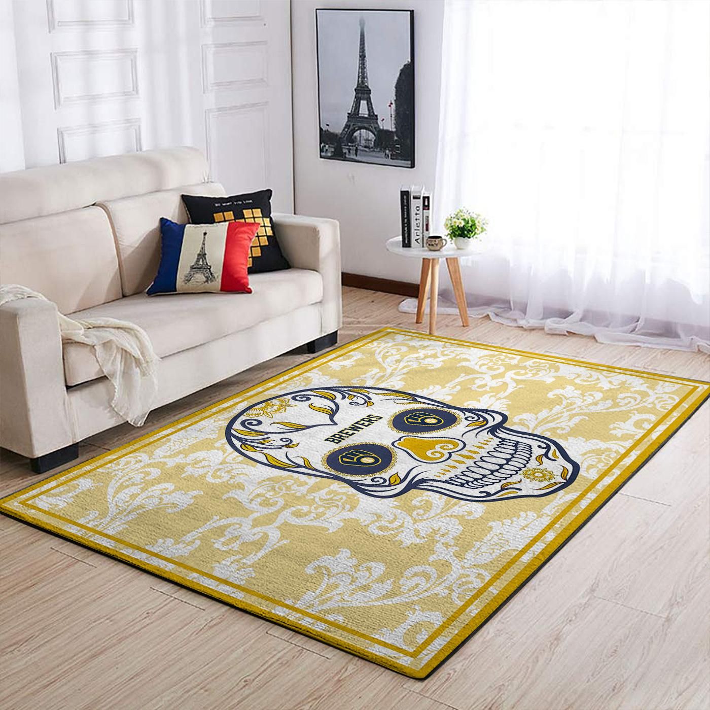 Milwaukee Brewers Mlb Team Logo Skull Style Nice Gift Home Decor Rectangle Area Rug