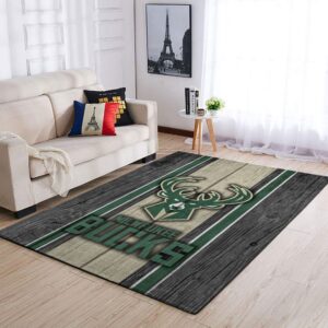 Milwaukee Bucks Nba Team Logo Wooden Style Nice Gift Home Decor Rectangle Area Rug