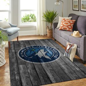 Minnesota Timberwolves Nba Team Logo Grey Wooden Style Nice Gift Home Decor Rectangle Area Rug