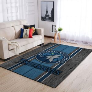Minnesota Timberwolves Nba Team Logo Wooden Style Nice Gift Home Decor Rectangle Area Rug