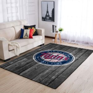 Minnesota Twins Mlb Team Logo Grey Wooden Style Style Nice Gift Home Decor Rectangle Area Rug