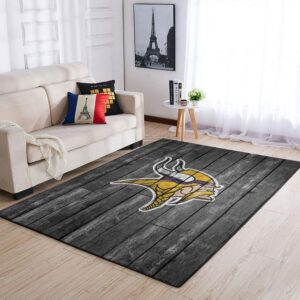 Minnesota Vikings Nfl Team Logo Grey Wooden Style Style Nice Gift Home Decor Rectangle Area Rug