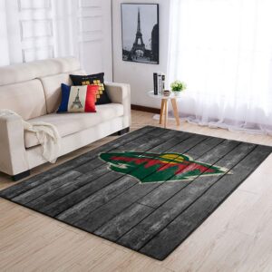 Minnesota Wild Nhl Team Logo Grey Wooden Style Nice Gift Home Decor Rectangle Area Rug