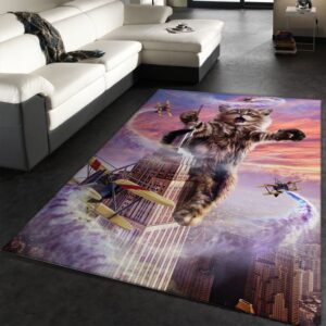 Monster Cat Empire State Area Rug Carpet Living Room Rug Family Gift US Decor