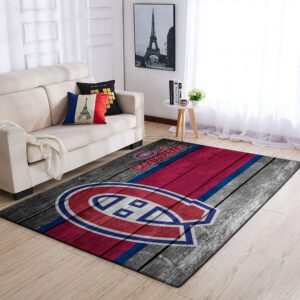 Montr Al Canadiens Nhl Team Logo Wooden Style Nice Gift Home Decor Rectangle Area Rug