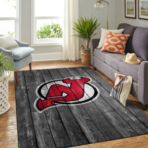 New Jersey Devils Nhl Team Logo Grey Wooden Style Nice Gift Home Decor Rectangle Area Rug