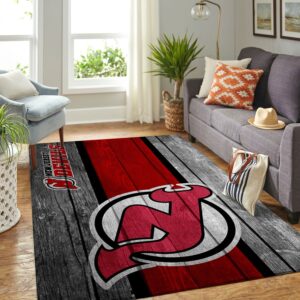 New Jersey Devils Nhl Team Logo Wooden Style Nice Gift Home Decor Rectangle Area Rug