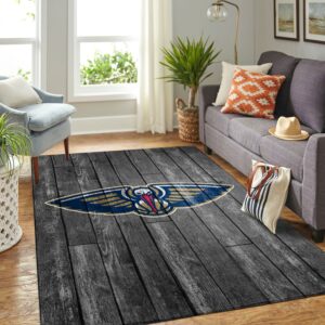 New Orleans Pelicans Nba Team Logo Grey Wooden Style Nice Gift Home Decor Rectangle Area Rug