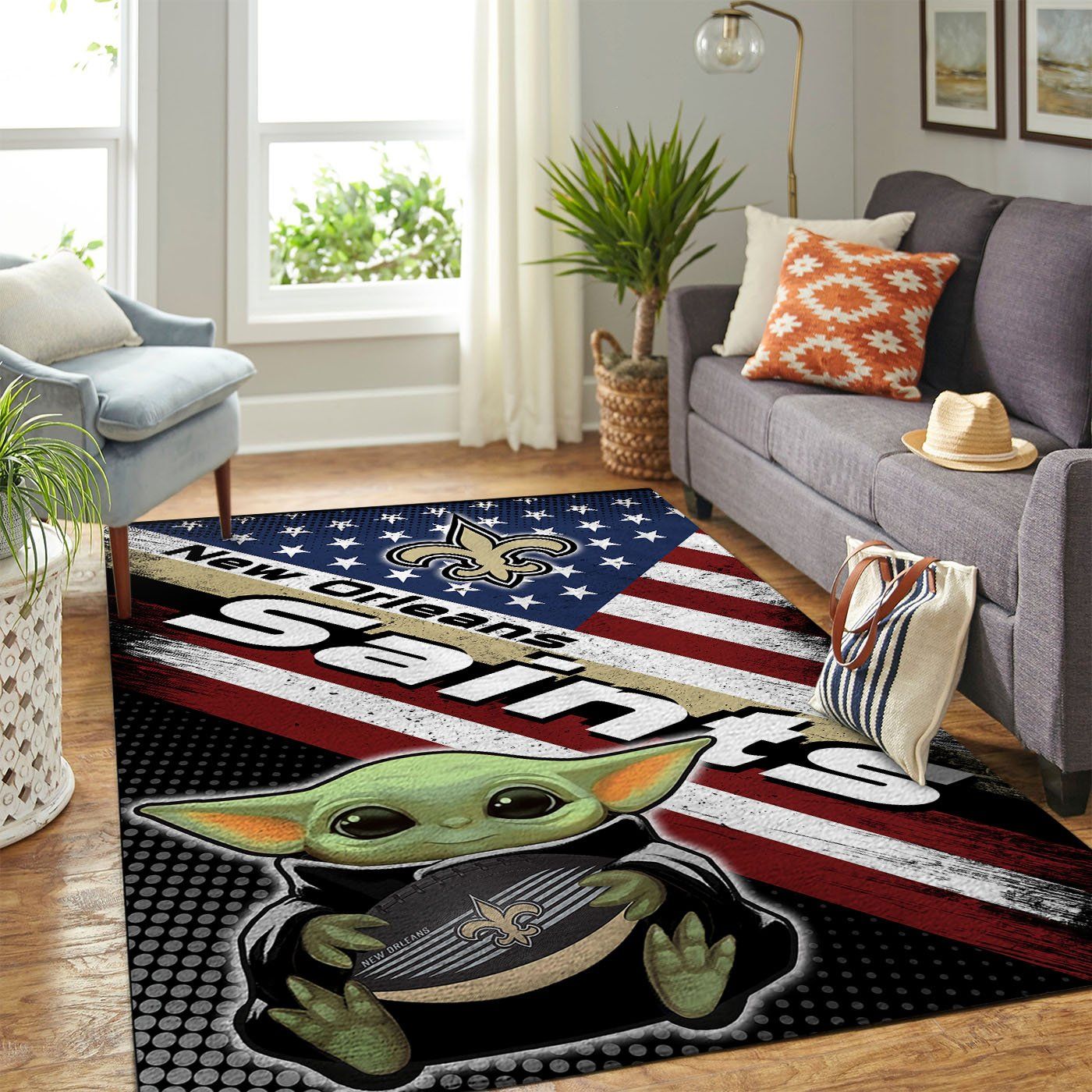New Orleans Saints Nfl Team Logo Baby Yoda Us Style Nice Gift Home Decor Rectangle Area Rug