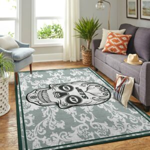New York Jets Nfl Team Logo Skull Flower Style Nice Gift Home Decor Rectangle Area Rug