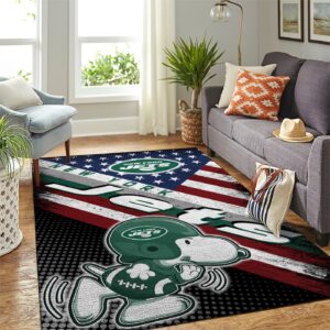 New York Jets Nfl Team Logo Snoopy Us Style Nice Gift Home Decor Rectangle Area Rug
