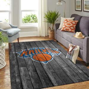 New York Knicks Nba Team Logo Grey Wooden Style Nice Gift Home Decor Rectangle Area Rug