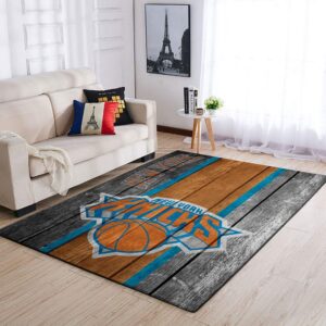 New York Knicks Nba Team Logo Wooden Style Nice Gift Home Decor Rectangle Area Rug