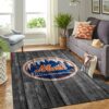 New York Mets Mlb Team Logo Grey Wooden Style Style Nice Gift Home Decor Rectangle Area Rug