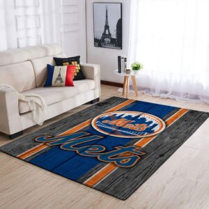 New York Mets Mlb Team Logo Wooden Style Style Nice Gift Home Decor Rectangle Area Rug