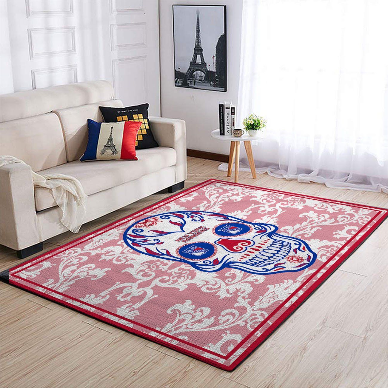 New York Rangers Nhl Team Logo Skull Flower Style Nice Gift Home Decor Rectangle Area Rug