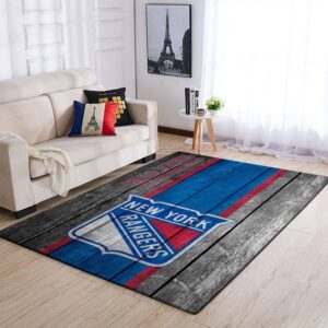 New York Rangers Nhl Team Logo Wooden Style Nice Gift Home Decor Rectangle Area Rug