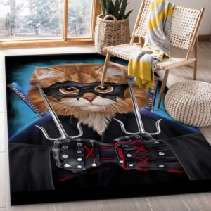 Ninja Cat Japanese Warrior Area Rug Carpet Living room and bedroom Rug Family Gift US Decor