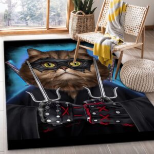 Ninja Cat Japanese Warrior Area Rug For Christmas Bedroom Home US Decor