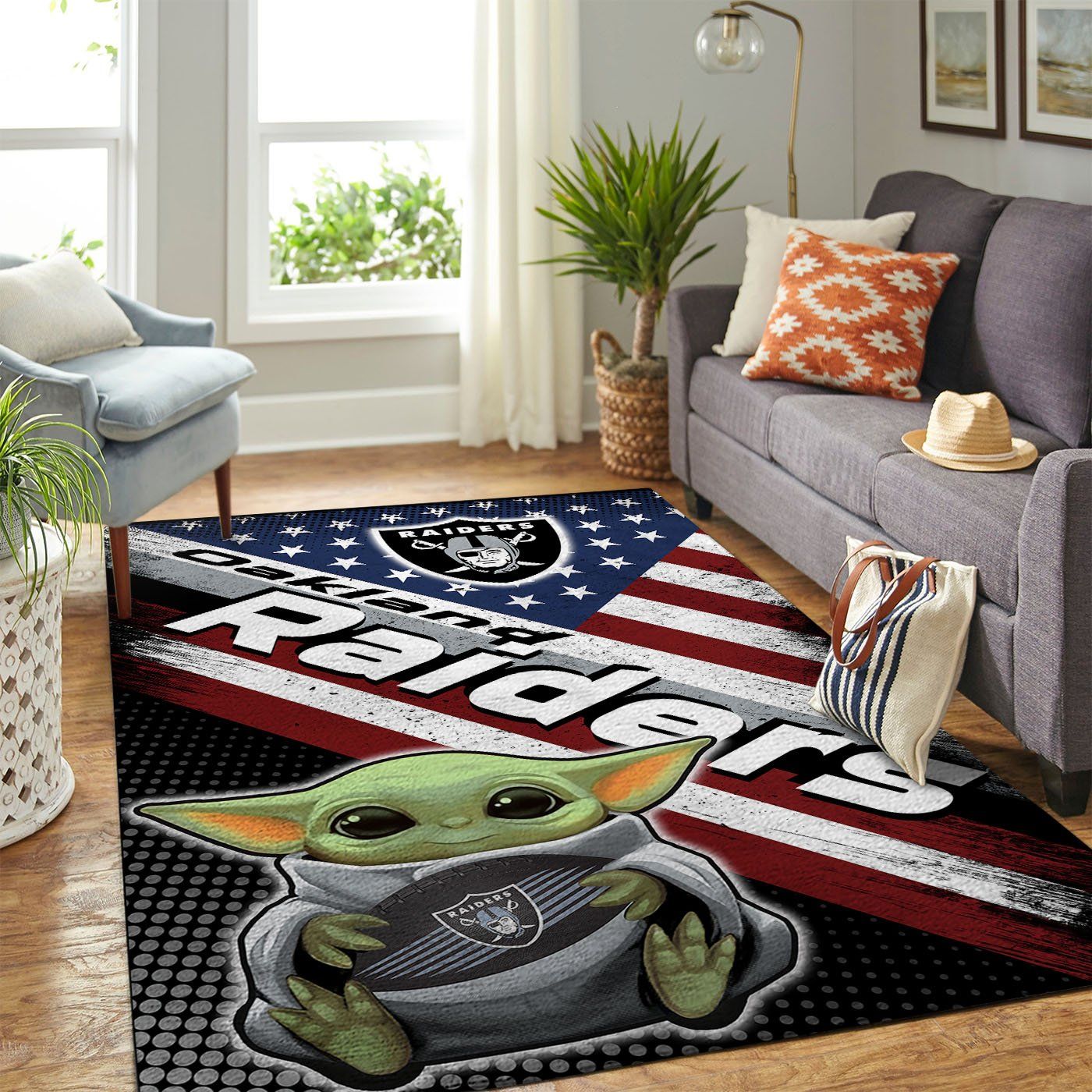 Oakland Raiders Football Rug