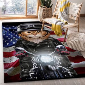 Patriot Cat On Motorcycle Area Rug Kitchen Rug Home US Decor