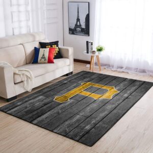 Pittsburgh Pirates Mlb Team Logo Grey Wooden Style Style Nice Gift Home Decor Rectangle Area Rug