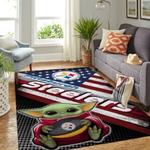 Pittsburgh Steelers Nfl Team Logo Baby Yoda Us Style Nice Gift Home Decor Rectangle Area Rug