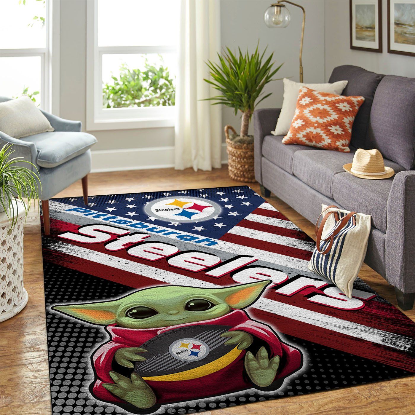 Pittsburgh Steelers Nfl Team Logo Baby Yoda Us Style Nice Gift Home Decor Rectangle Area Rug