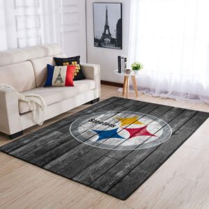 Pittsburgh Steelers Nfl Team Logo Grey Wooden Style Style Nice Gift Home Decor Rectangle Area Rug