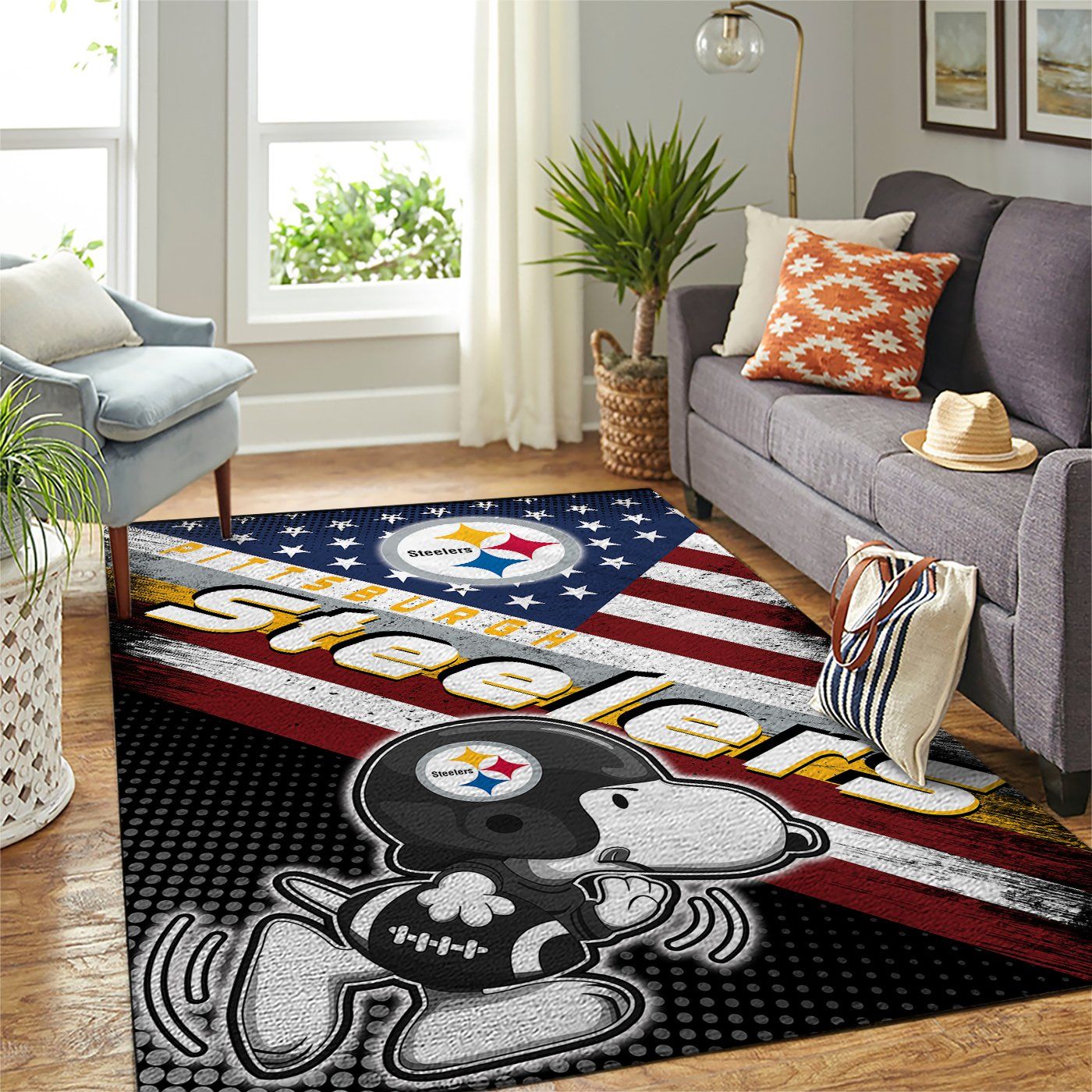 Pittsburgh Steelers Nfl Team Logo Snoopy Us Style Nice Gift Home Decor Rectangle Area Rug