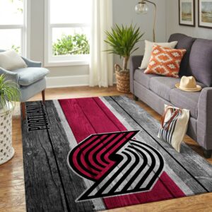 Portland Trailblazers Nba Team Logo Wooden Style Nice Gift Home Decor Rectangle Area Rug